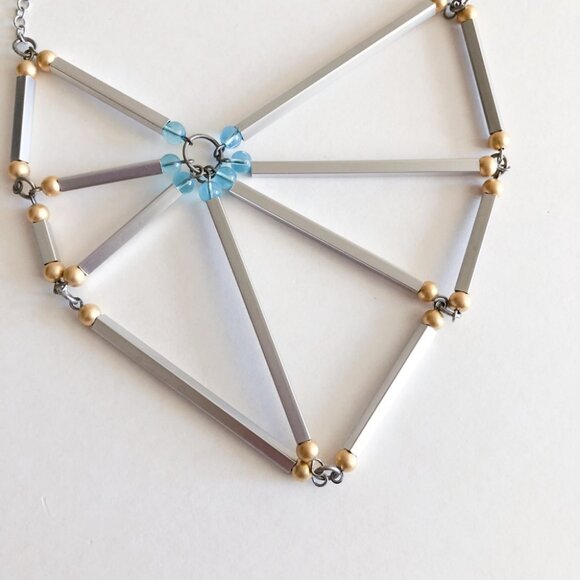 Retro Jewelmint Silver Asymmetrical Abstract Web Necklace - Picture 3 of 6